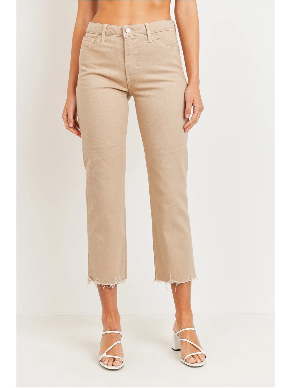 Just Black Beige High-Rise Cropped Straight Jeans